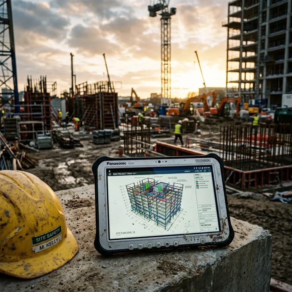 Técnico registrando un parte de obra digital desde una tablet
