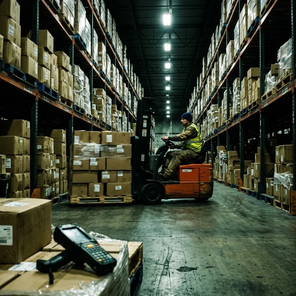 Logistics center with delivery routes planned on a map